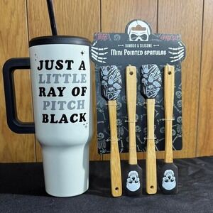 Black and white skull mini pointed spatula set, 4 -piece and a 40 oz Tumbler NEW